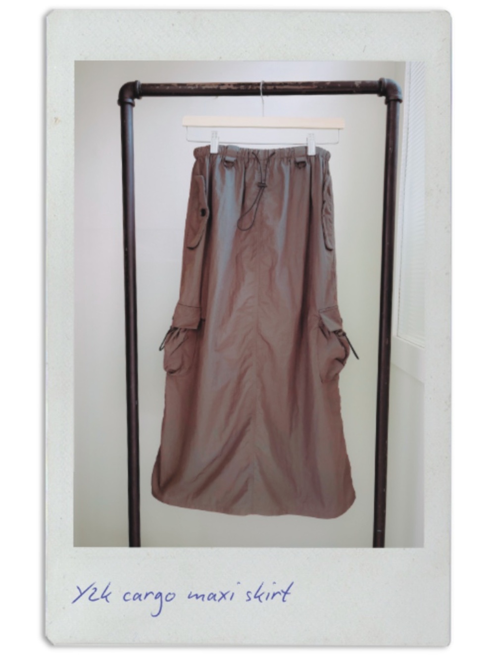 grey parachute cargo maxi skirt